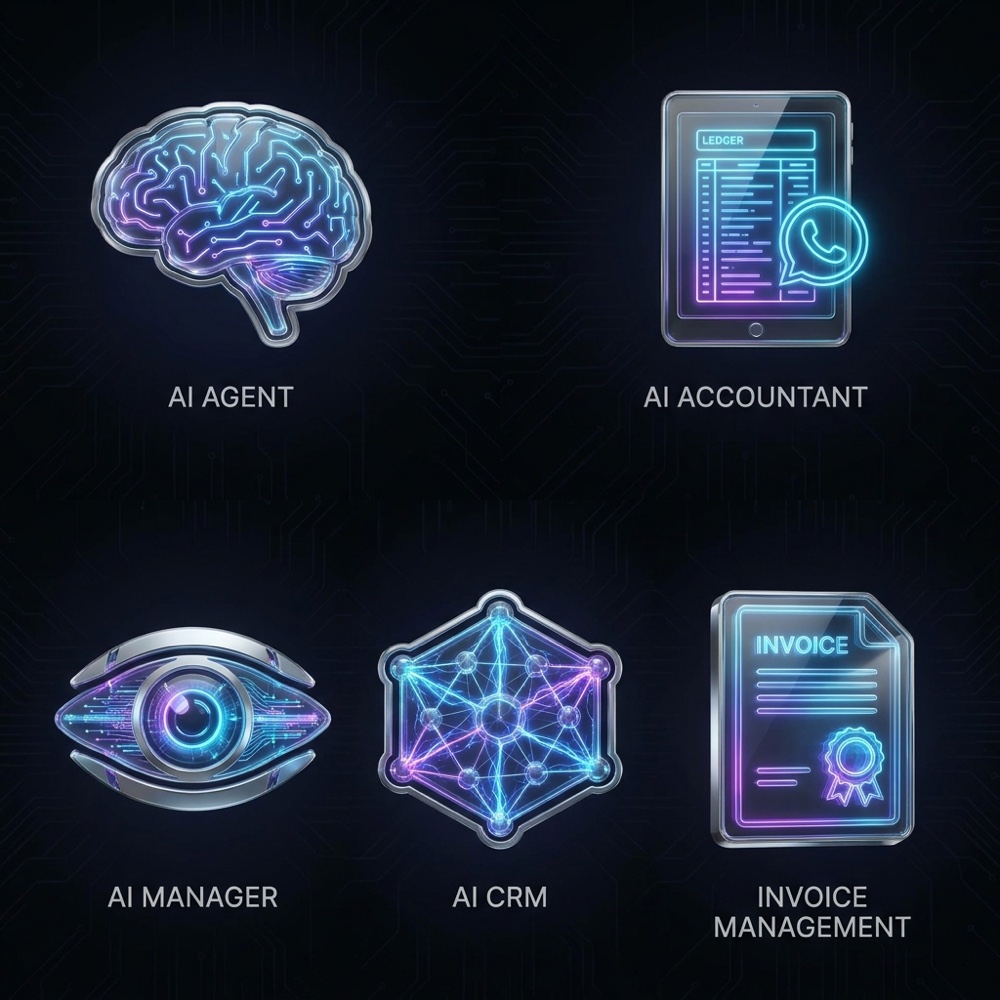 Futuristic AI automation service icon set